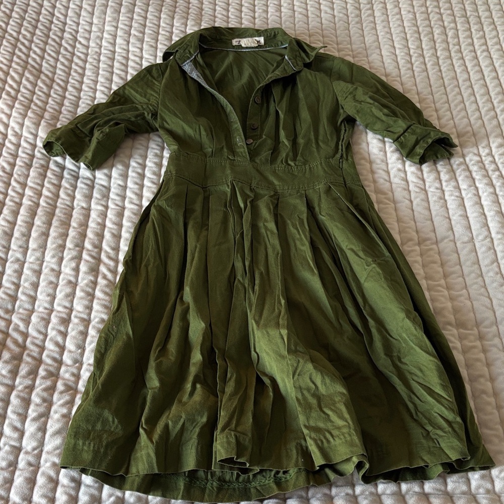 Green Button-Up Midi Dress